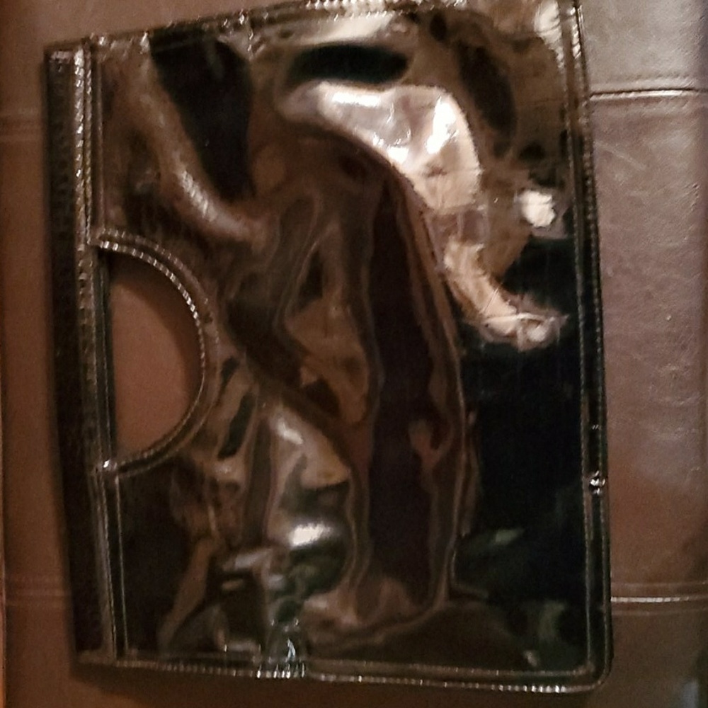 Black patent leather clutch